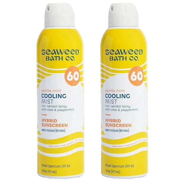 Seaweed Bath Co. Cooling Mist SPF 60 Sport Broad Spectrum Hybrid Sunscreen Spray, 6 Ounce (Pack of 2), Sustainably Harvest...