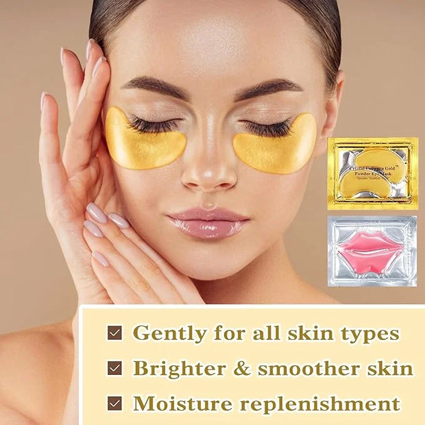 30PCS Lip Mask & Under Eye Mask, 24K Under Eye Patches for Puffy Eyes, Pink Lip Masks Skincare, Effectively Moisturizing t...