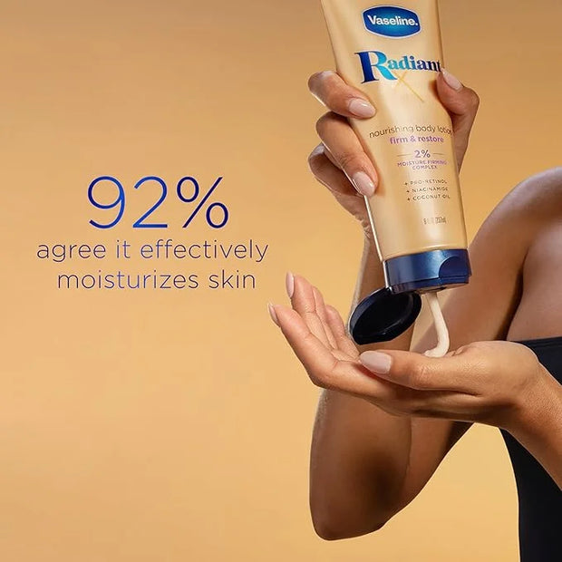 Vaseline Radiant X Firm & Restore with Pro-Retinol, Niacinamide & Coconut Oil, Nourishing Body Lotion 8 oz - Product Image