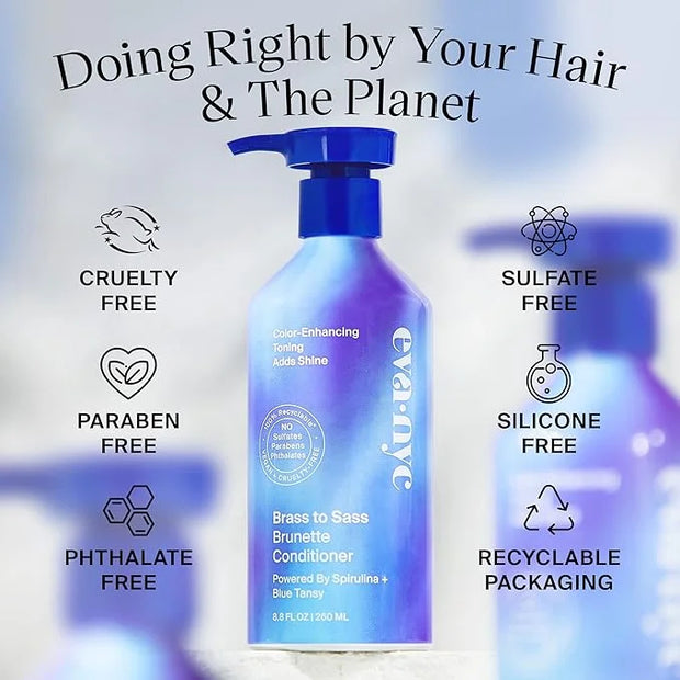 Eva NYC Brass to Sass Brunette Conditioner, Blue Conditioner for Brassy Hair, Neutralizes Brassy Red and Orange Tones, 8.8...