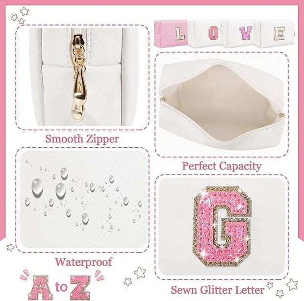 Initial letter patch makeup bag,