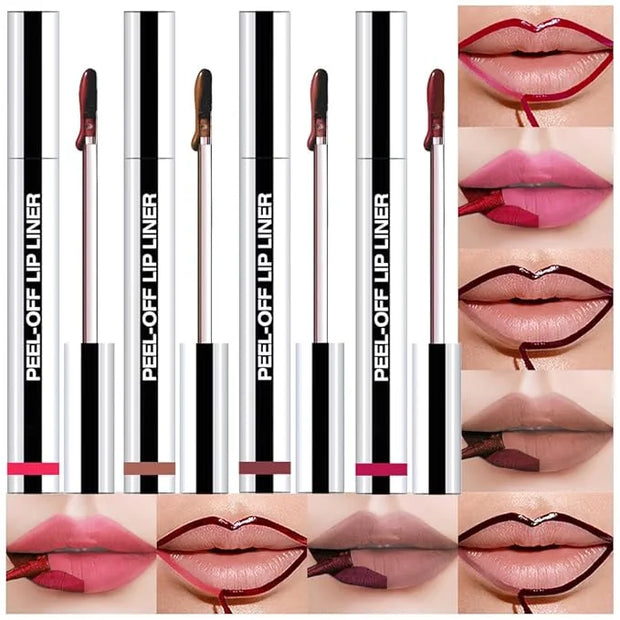 4 Pcs Matte Liquid Lip Stain Peel Off Lip Liner, Long Lasting Lip Tattoo, Waterproof & Transfer-Proof Lip Liner Peel Off L...
