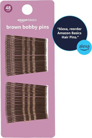 Amazon Basics Bobby Pins, Browth Hair Pins for all Hair types, 48 Count - Product Image