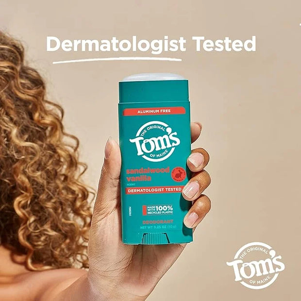 Tom's of Maine Sandalwood Vanilla Aluminum Free Natural Deodorant For Women & Men | Goes on Clear | Odor & Wetness Protect...