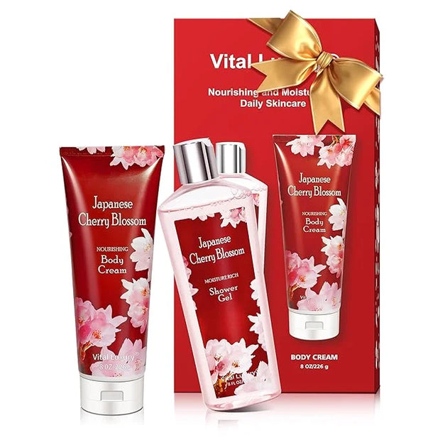 Japanese Cherry Blossom Shower Gel and Body Cream Set - Nourishing and Moisturizing Daily Skincare - 8 fl.oz / 236mL Each,...