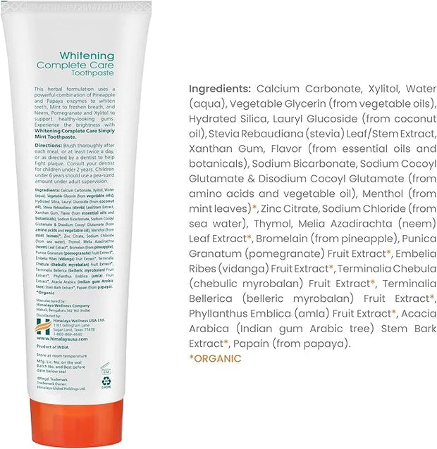 Himalaya Botanique Whitening Complete Care Toothpaste, Teeth Whitening, Fights Plaque, Fluoride Free, No Artificial Flavor...