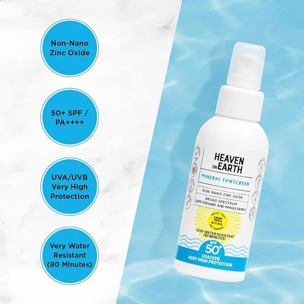 Natural and Vegan SPF 50+ Mineral Sunscreen for Full Body - Water Resistant (80 Minutes), Unscented, Titanium Dioxide FREE...
