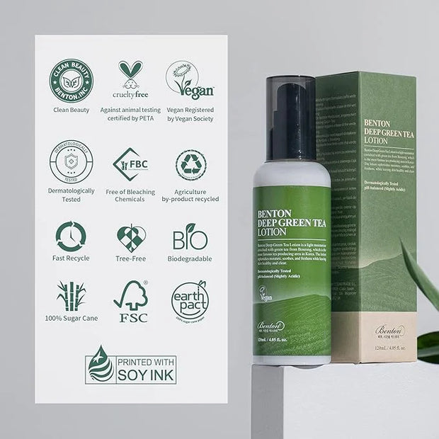 BENTON Deep Green Tea Face Moisturizer 4.05 fl.oz | Hydrating Korean Green Tea Face Lotion | Soothing & Refreshing Moistur...