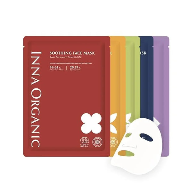 INNA ORGANIC Sheet Mask Set, Anti-Aging & Hydrating, EWG & COSMOS Certified (Pack of 5) | First Pick Discovery Set | Luxur...