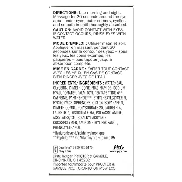 Olay Hyaluronic + Peptide 24 Gel Eye Cream, Fragrance-Free, 0.5oz (15 mL) - Product Image