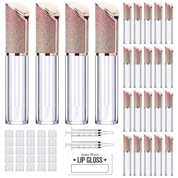 AMORIX 24 Pack 5ml Lip Gloss Tubes with Wand Lip Gloss Containers Lipgloss Supplies Kit with 2pcs Syringes + Labels for DI...