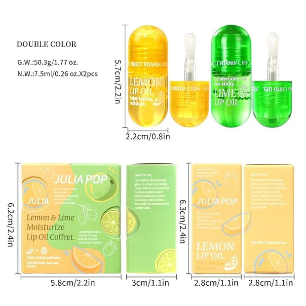 Hydrating Lip Oil Pack, 2 Pack Clear Fruit Extract Lip Oil Set or Lip Color and Shine, Dry Lip's Moisturizing Hydrating an...
