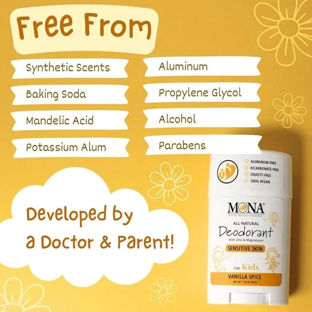 MONA BRANDS 100% Natural Deodorant for Kids | For Girls & Boys | Sensitive Skin | No Baking Soda | No Aluminum | Vegan, No...