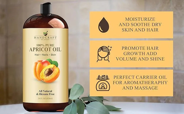 Handcraft Blends Apricot Kernel Oil - Cold-Pressed 28 Fl Oz - 100% Pure and Natural - Premium Grade Carrier Oil for Skin a...