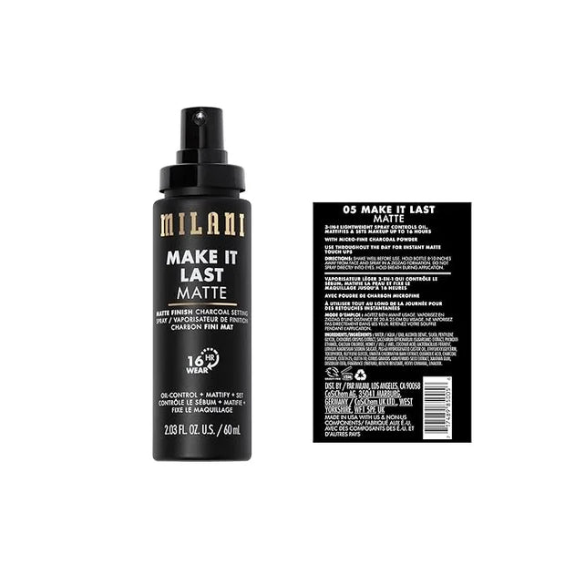 Milani Make it Last Matte - Matte Finish Charcoal Setting Spray - Cruelty-Free Makeup Primer and Setting Spray for Oily Sk...