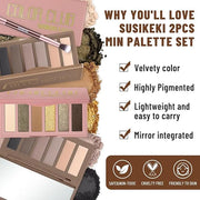 2PCS 6 Colors Mini Naked Eyeshadow Palette Makeup with Brush Set Neutral Nude Eye Shadow Brown & Olive-colored Matte Shimm...