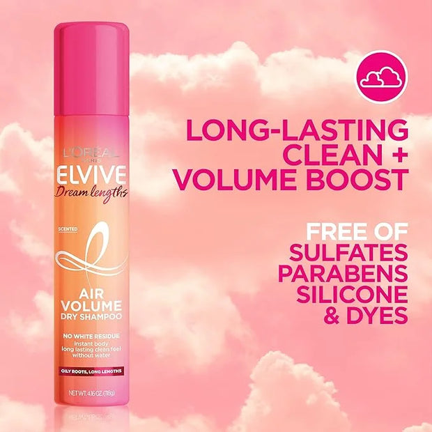 L'Oreal Paris Elvive Dream Lengths Air Volume Dry Shampoo Instantly Absorbs Oil, Long-Lasting Clean Feel, No White Residue...