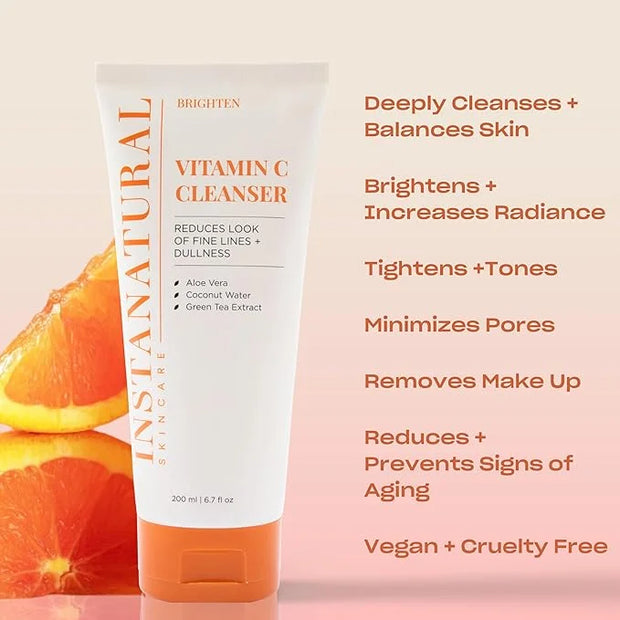 InstaNatural Vitamin C Cleanser Face Wash, Brightens and Reduces Signs of Aging, Fine Lines and Uneven Texture, with Cocon...