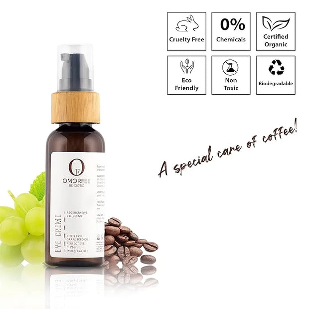 Omorfee 100% Organic Regenerative Caffeine Eye Cream, Eye Serum for Dark Circles, Puffiness, Bags Under Eye, Eye Brighteni...