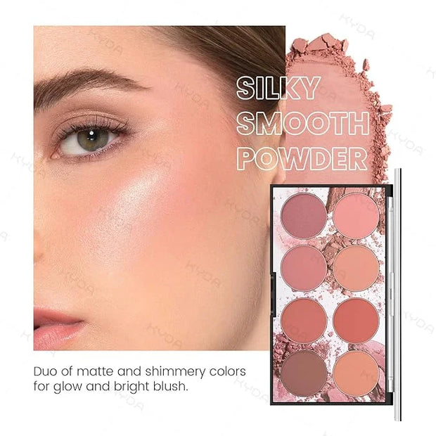 KYDA 8 Colors Face Blush Palette, Natural Matte Blush Palette, Smooth Blendable Powder, Multiuse Blusher Makeup with Conto...