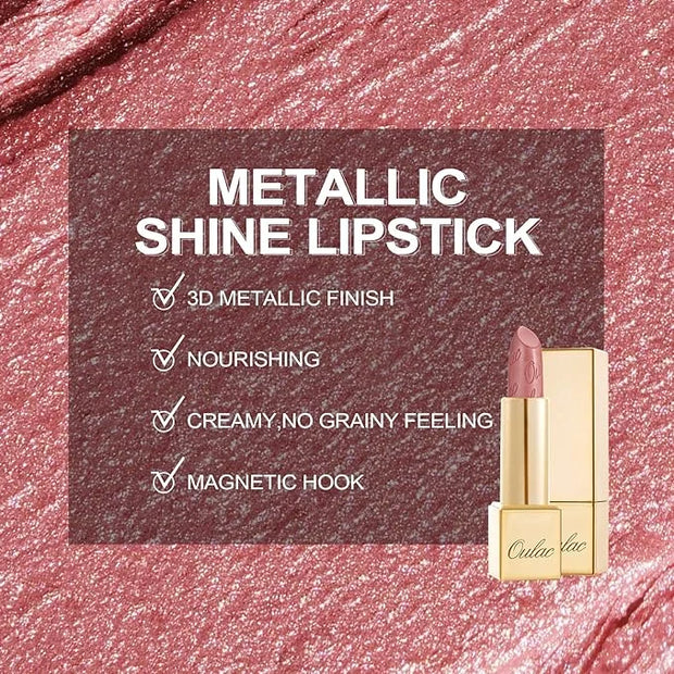 Oulac Light Pink Lipstick for Women with Metallic 3D Shine Lightweight Hydrating Formula, High Impact Lip Color, Vegan Bea...