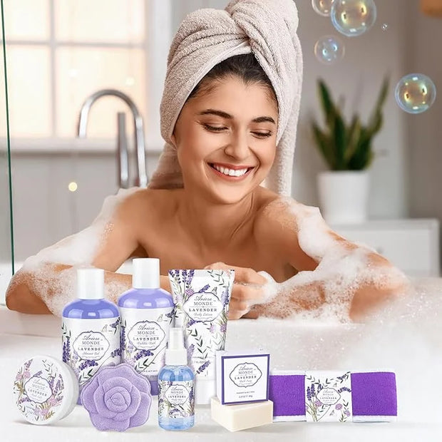 Lavender & Jasmine Scented Spa Gift Set for Women, Includes Body Lotion, Shower Gel, Salts, Bubble Bath, Body Mist, Soap, ...
