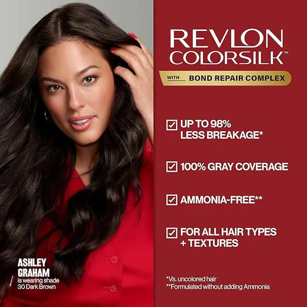 Revlon ColorSilk with Bond Repair Complex, Auburn Permanent Hair Color, 100% Gray Coverage, Ammonia Free Hair Dye, Vegan K...
