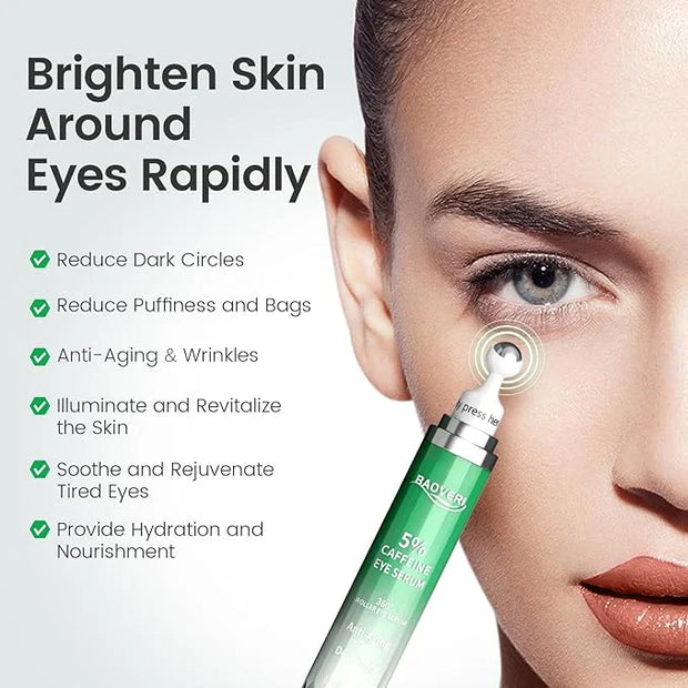 BAOVERI 5% Caffeine Eye Serum. Caffeine Eye Cream with 360° Massage Ball Reduce Wrinkles and Fine Lines, Bags under eyes -...