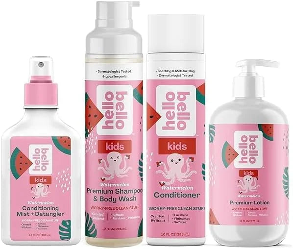 Hello Bello Watermelon Shampoo and Body Wash, 10 FL Oz and Conditioning Mist and Detangler, Hypoallergenic and Non-Greasy ...