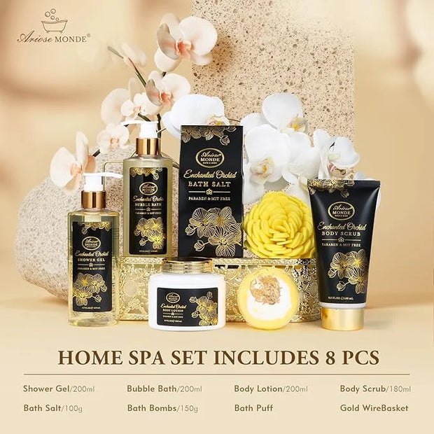 Spa Gift Baskets for Women, Gift Set for Mom Enchanted Orchid Scent, Home Spa Kit with Bubble Bath, Body Lotion, Bath Bomb...