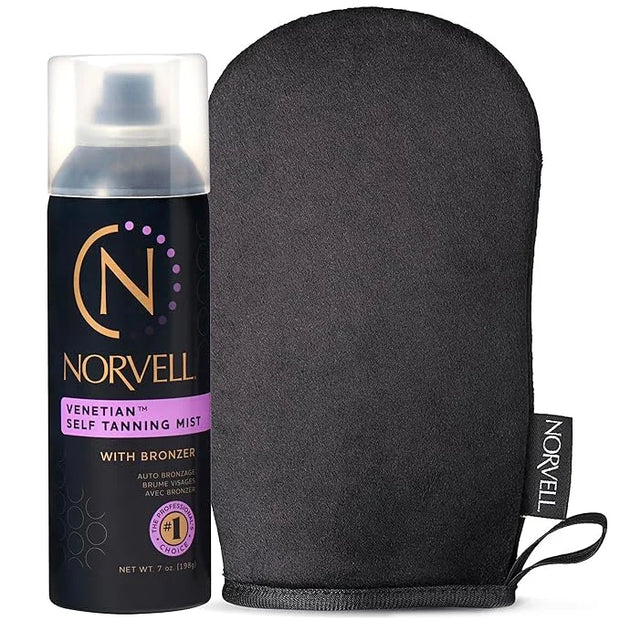 Norvell Venetian Sunless Tanning Bundle: Aerosol Spray Solution Mist with Bronzer for Instant Sun Kissed Glow, 7 fl. oz. a...