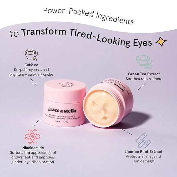 grace & stella Under Eye Cream for Dark Circles - Caffeine Eye Cream Anti Aging for Wrinkles - For Undereye Brightening, P...