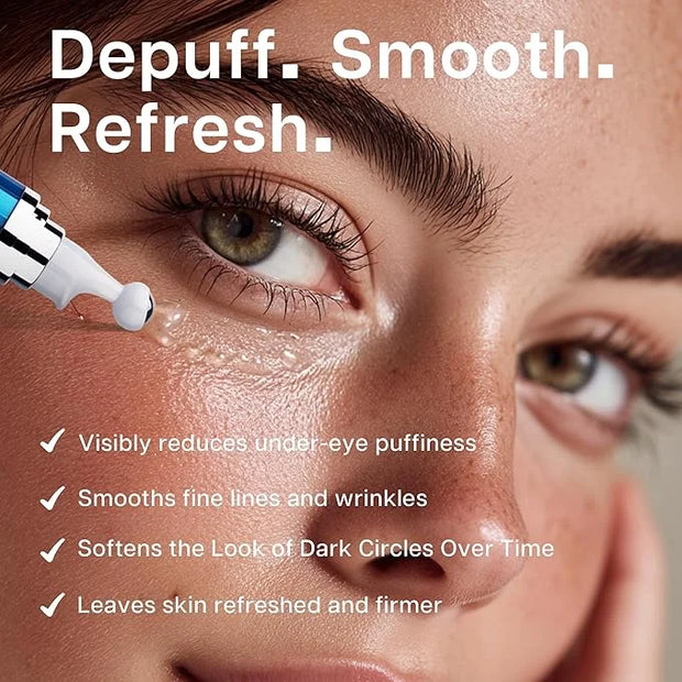 Eye Serum for Dark Circles and Puffiness, 5% Caffeine 8% Retinol Under Eye Cream with Build-In 3D Roller Applicator, Hyalu...