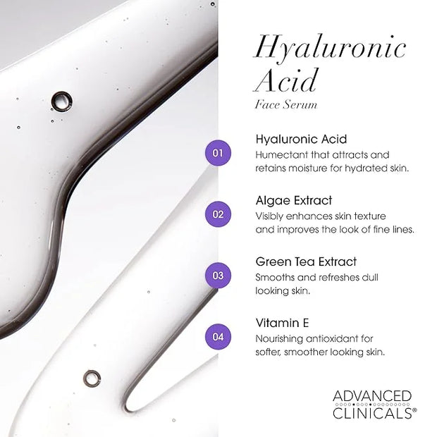 Advanced Clinicals Hyaluronic Acid Moisturizer Body Cream + Hyaluronic Acid Serum 2PC Skin Care Set | Face Serum & Body Lo...