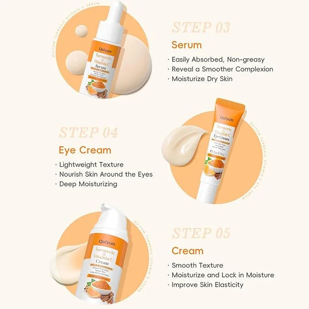 Turmeric Vitamin C Skin Care Set,5 Piece Gentle Skin - Turmeric Cleanser,Toner,Serum,Eye Cream,Moisturizer,to Cleanses, So...