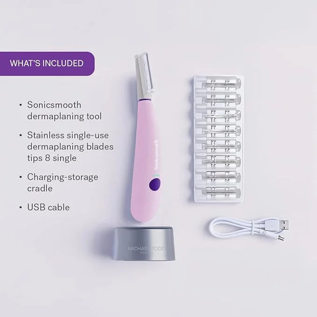 Michael Todd Beauty Sonicsmooth Dermaplane Razor for Women Face + Eyebrow trimmer Dermaplaning System - Peach Fuzz Remover...