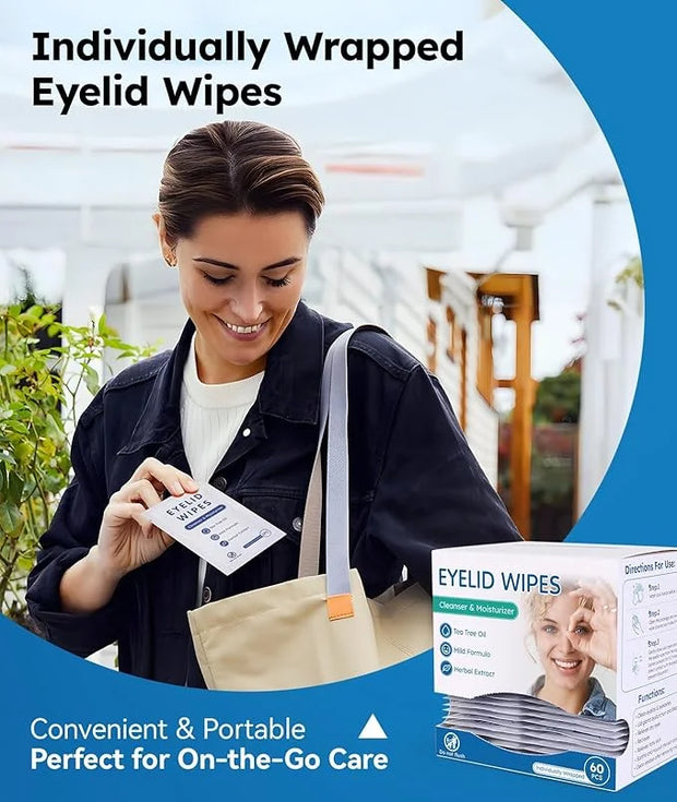 60 Packs Eyelid Cleansing Wipes for Dry Eye & Blepharitis + 30 Packs Steam Eye Masks Lanvender - Product Image