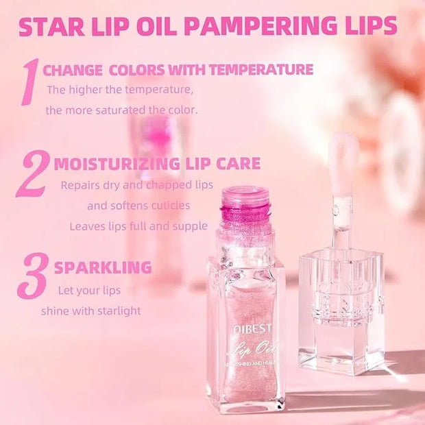 2PCS Color Changing Moisturizing Lip Glow Oil，Long Lasting Lip Glow Oil Non-sticky Warm Change Glitter Lip Tint， Tinted fo...