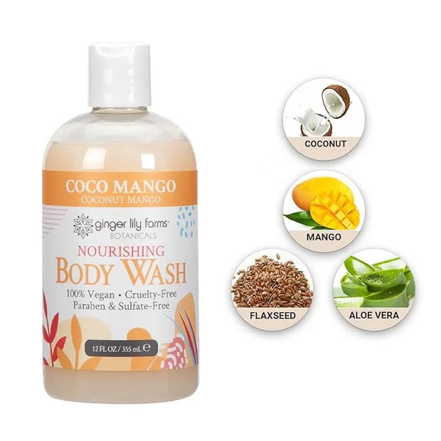 Ginger Lily Farms Botanicals Nourishing Body Wash, Coco Mango, 100% Vegan & Cruelty-Free, Coconut Mango Scent, 12 Fl Oz - ...