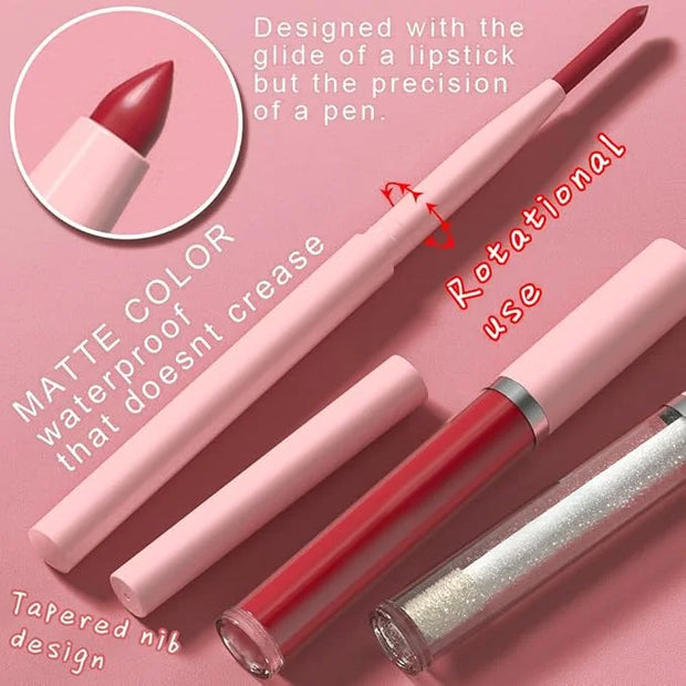 3-in-1Hocolate Brown Matte Lip Stain Kit | Waterproof Lip Liner + Hydrating Matte Lip Gloss + Nourishing Lip Oil | Long La...
