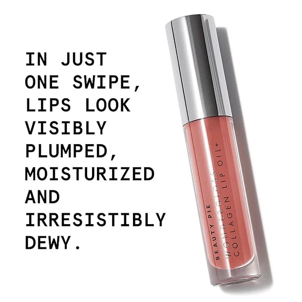Beauty Pie Wondergloss Collagen Lip Oil + (Nude Nectar) – Hydrating, Plumping, Non-Sticky Gloss with Collagen AC Micro-Vec...