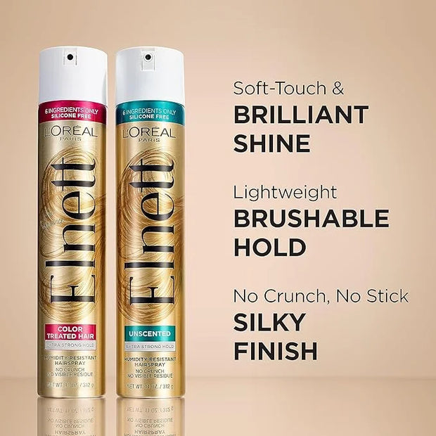 L'Oreal Paris Elnett Hair Care Elnett Satin Extra Strong Hold Hairspray - Unscented, Long Lasting + Humidity Resistant, Ha...