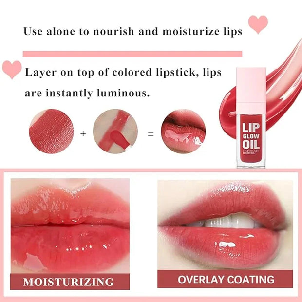 Glow Lip Oil Set, 4 Colors Tinted Glow Lip Oil Set, Hydrating Transparent Moisturizing Plumping Non-Sticky Big Brush Head ...