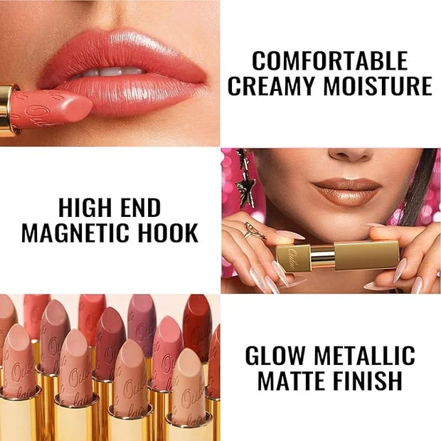 Oulac Metallic Red Lipstick Set 3PCS High Impact Lipcolor with Moisturizing Formula, Vegan Beauty, Full-Coverage Lip Color...
