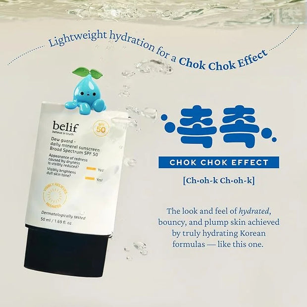 belif Dew Guard - Daily Mineral sun SPF 50 Hydrating Niacinamide Sunscreen (1.69 fl. oz) - Daily Broad Spectrum, Reduces R...