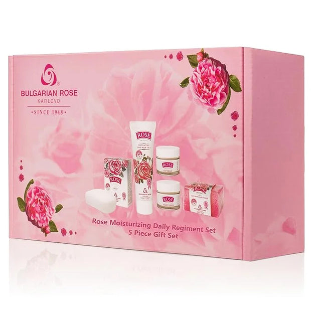 Bulgarian Rose Moisturizing Daily Regimen 5 Piece Gift Set - Rose Day Cream, Rose Night Cream, Exfoliating Face Mask, Rose...