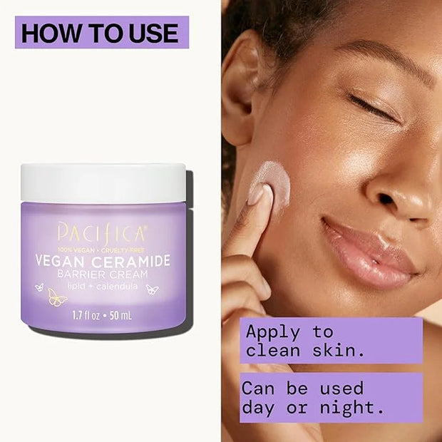 Pacifica Face Cream - Vegan Ceramide Barrier Cream w/Niacinamide & Shea Butter - Hydrating Daily Face Moisturizer Fragranc...
