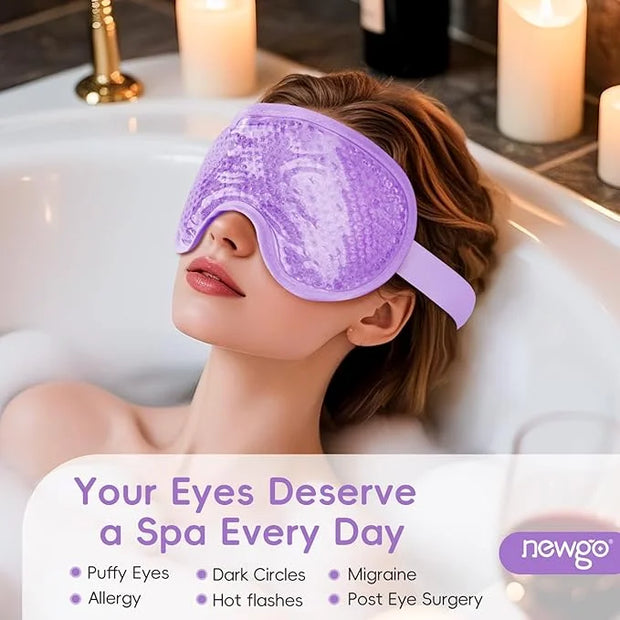 NEWGO Cooling Gel Eye Mask - Reusable Cold Pack for Puffy Eyes, Dark Circles, Migraine, Stress Relief - Purple With Soft P...