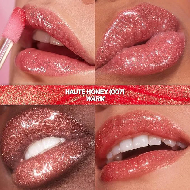 REVLON Super Lustrous Glimmer Gloss, Non-Sticky Lip Gloss, High-Shine Finish, Plant-Based Glitter, 007 Haute Honey, 0.13 f...
