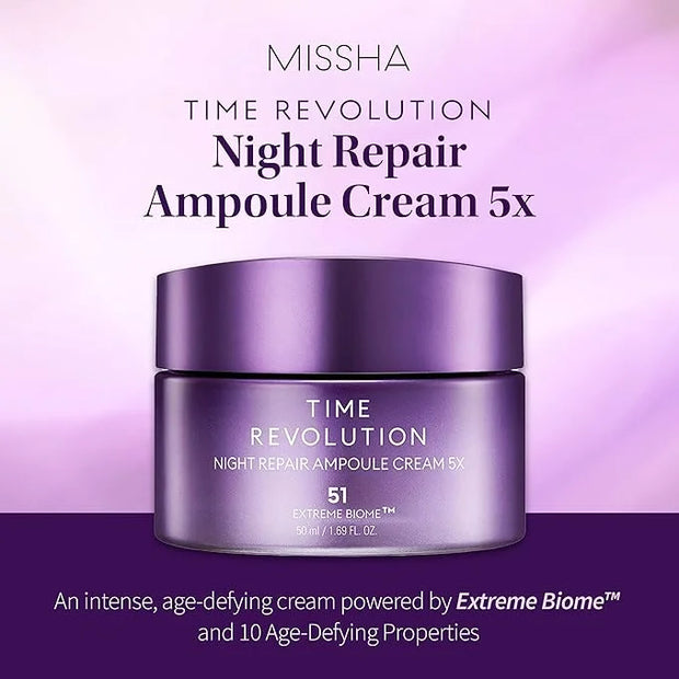 MISSHA Time Revolution Night Repair Ampoule Cream (5th Gen) 1.69 Fl Oz - Triple Fermented Deep-Sleep Night Cream - Overnig...